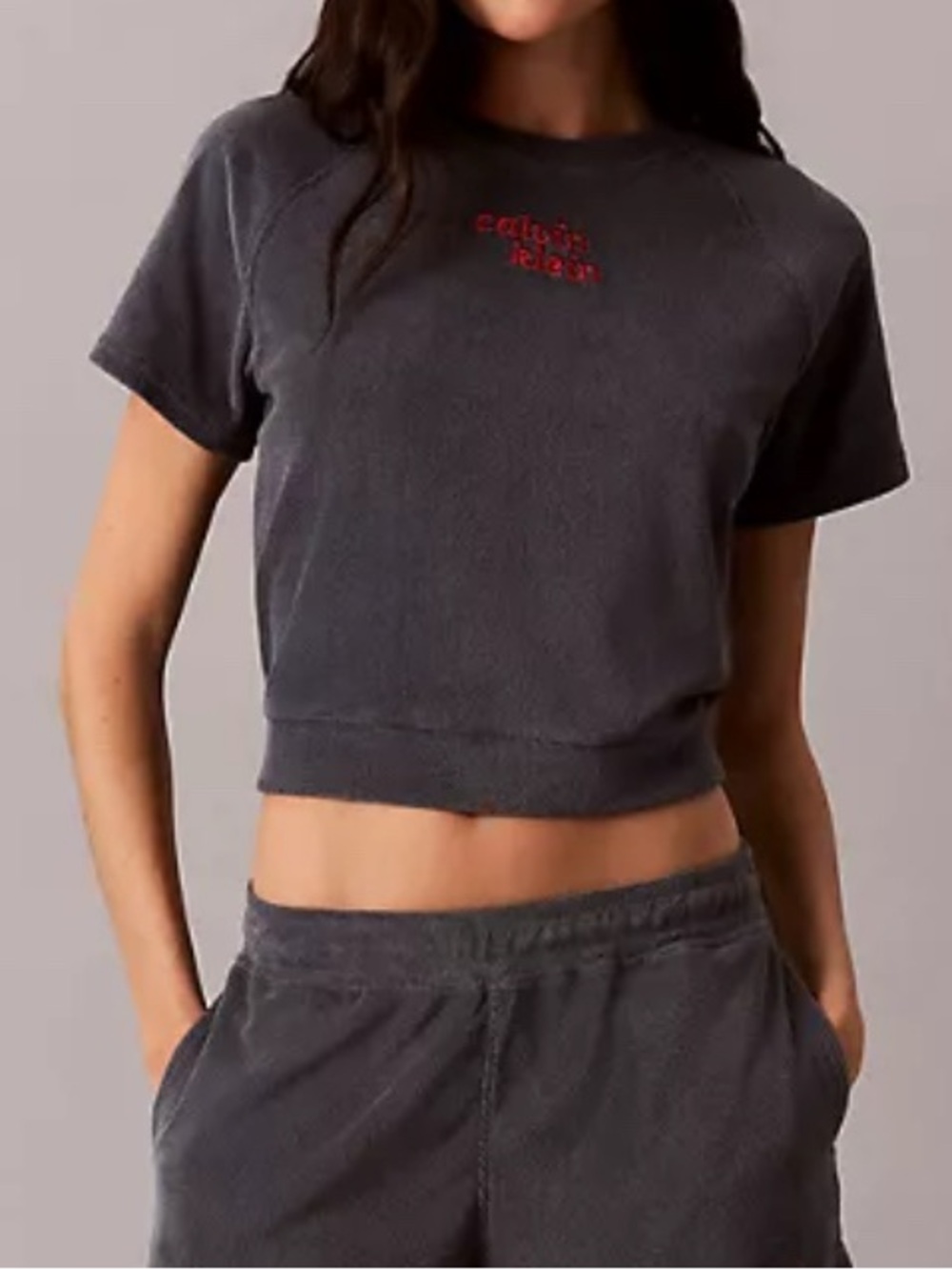 Calvin Klein Towel Terry 1989 Logo Cropped Sweatshirt